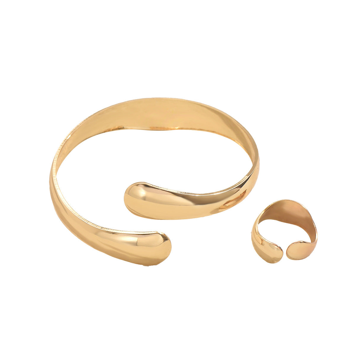 Forma Libera - Conjunto Dourado de Pulseira e Anel com Design Orgânico | Serenyah