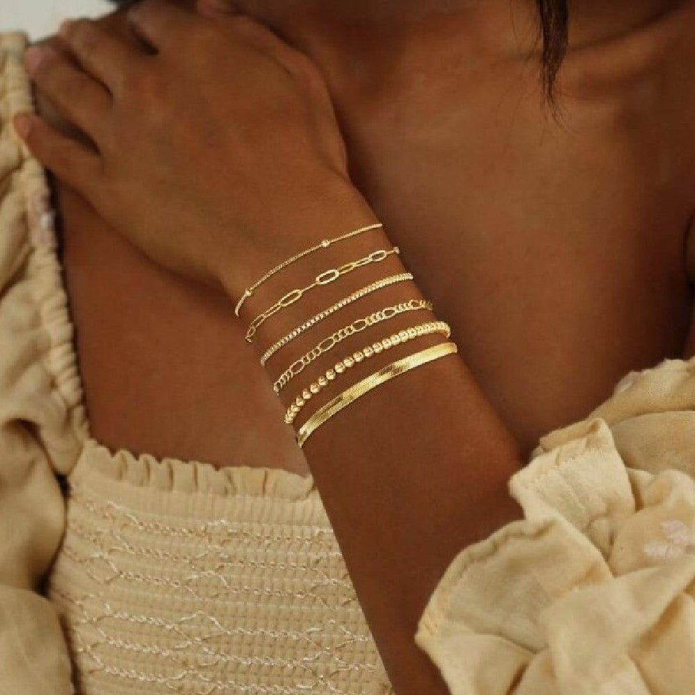 Aurah Bracelet Set – Pulseira Feminina Dourada Minimalista Serenyah