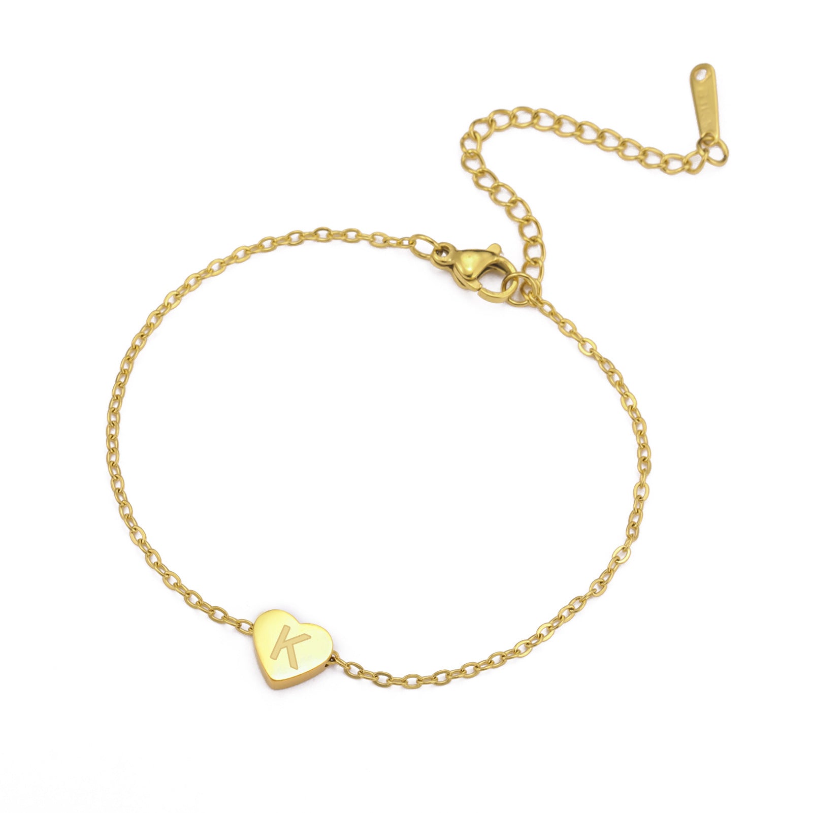 Pulseira Lettera Cuore com Inicial Gravada em Dourado ou Prateado Serenyah