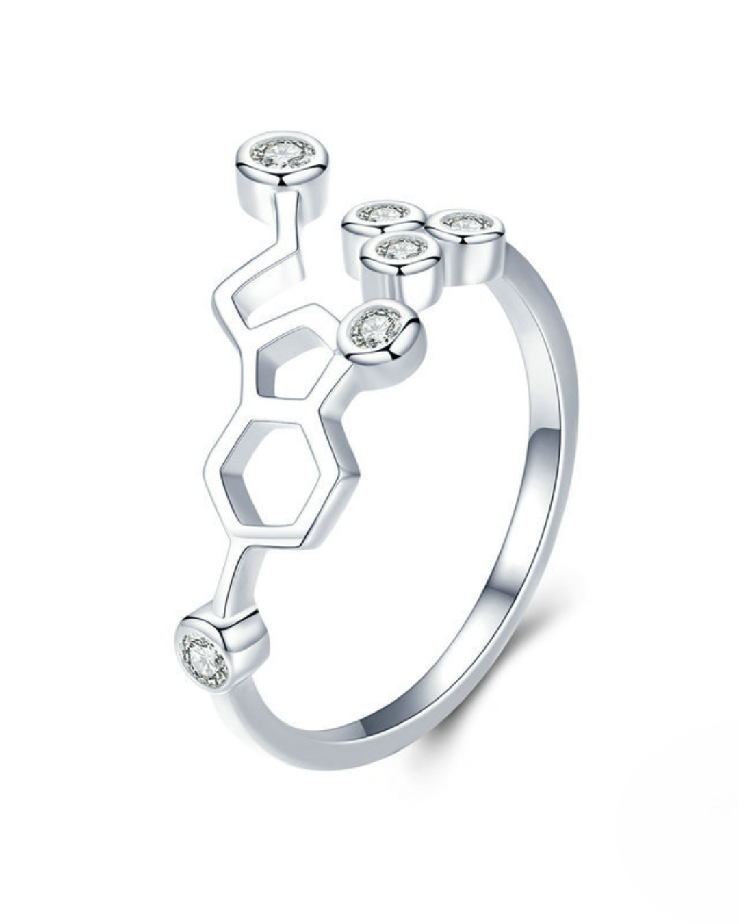 Alvéa Ring – Anel em Prata 925 com design hexagonal inspirado na beleza das colmeias