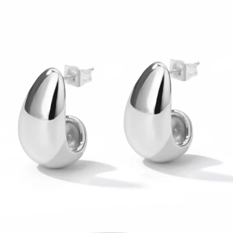 Chunky Teardrop Stud Earrings | Silver Stainless Steel Serenyah