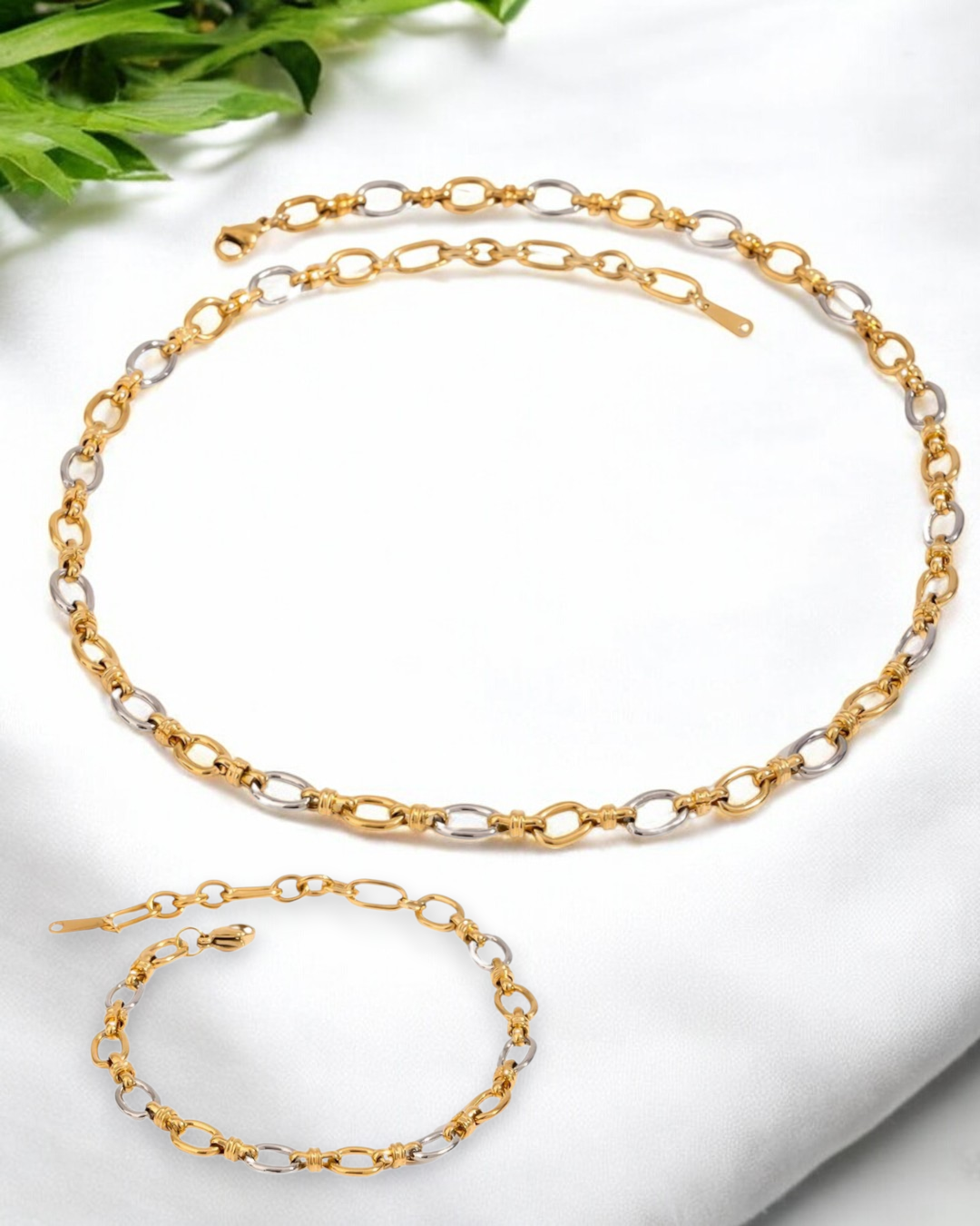 Addison Chain Pulseira e Colar Bicolor em Aço Inoxidável Serenyah