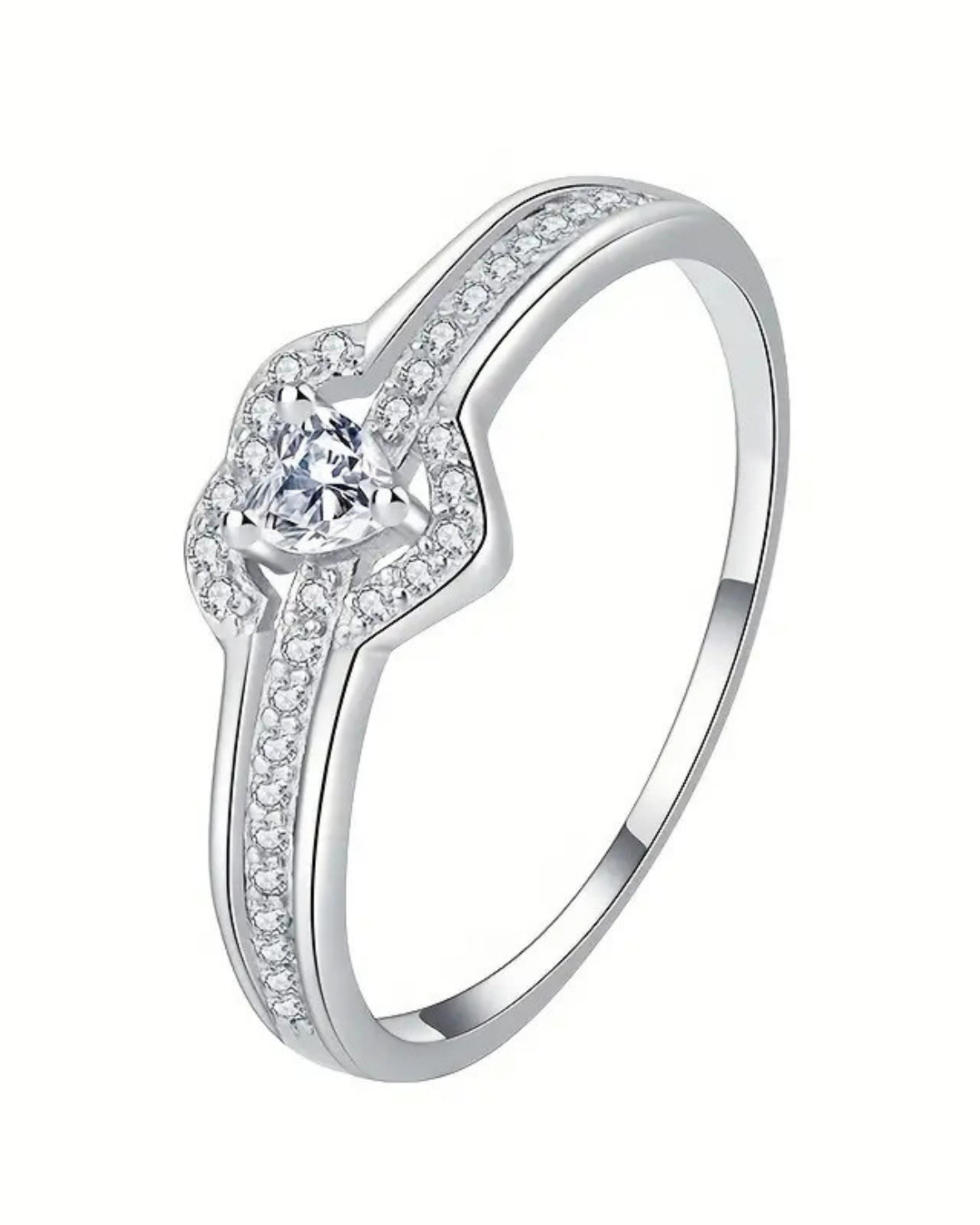 Améline Ring – Anel com zircônia em formato de coração e cravação dupla, dourado ou prateado, romântico e sofisticado