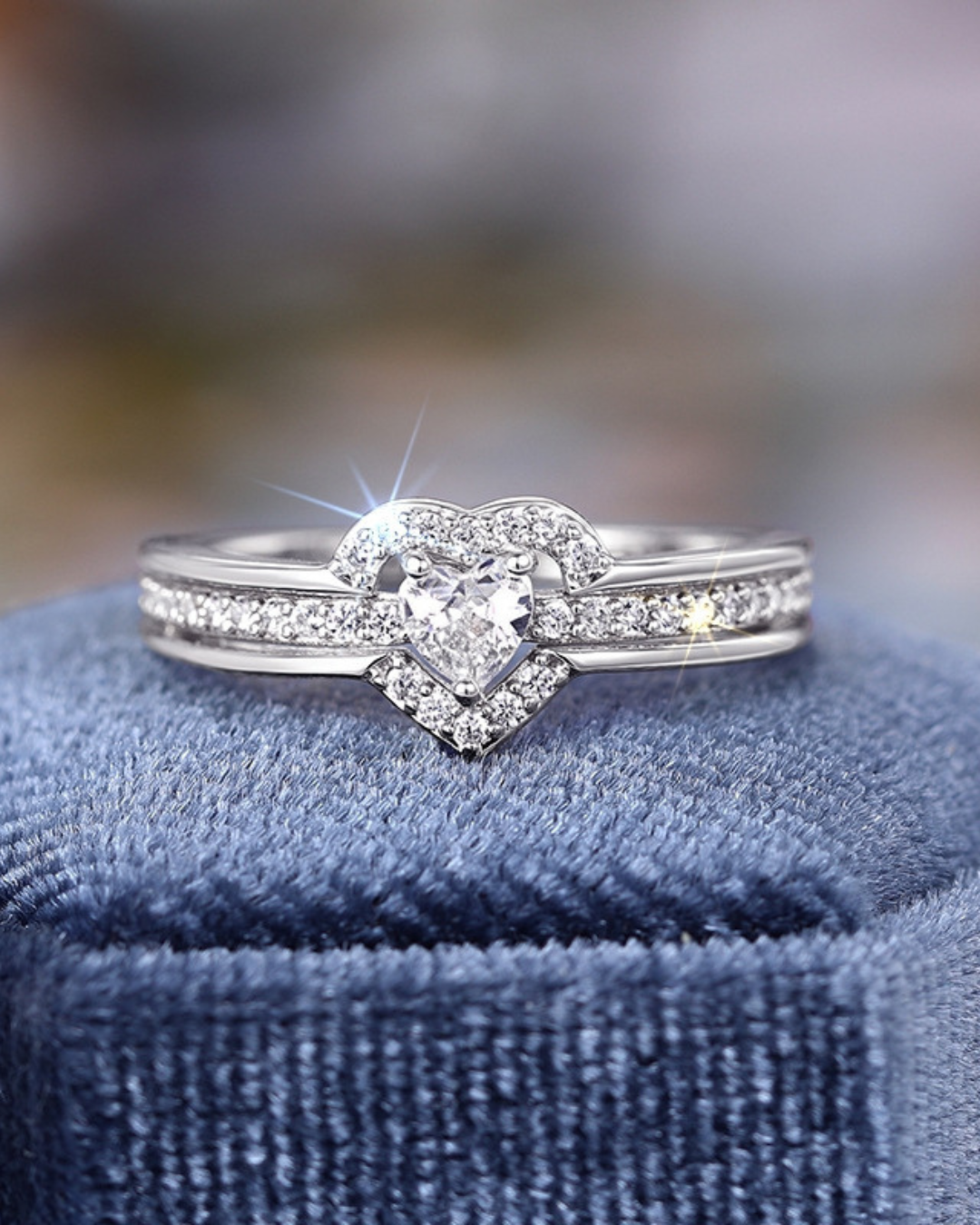 Améline Ring – Anel com zircônia em formato de coração e cravação dupla, dourado ou prateado, romântico e sofisticado