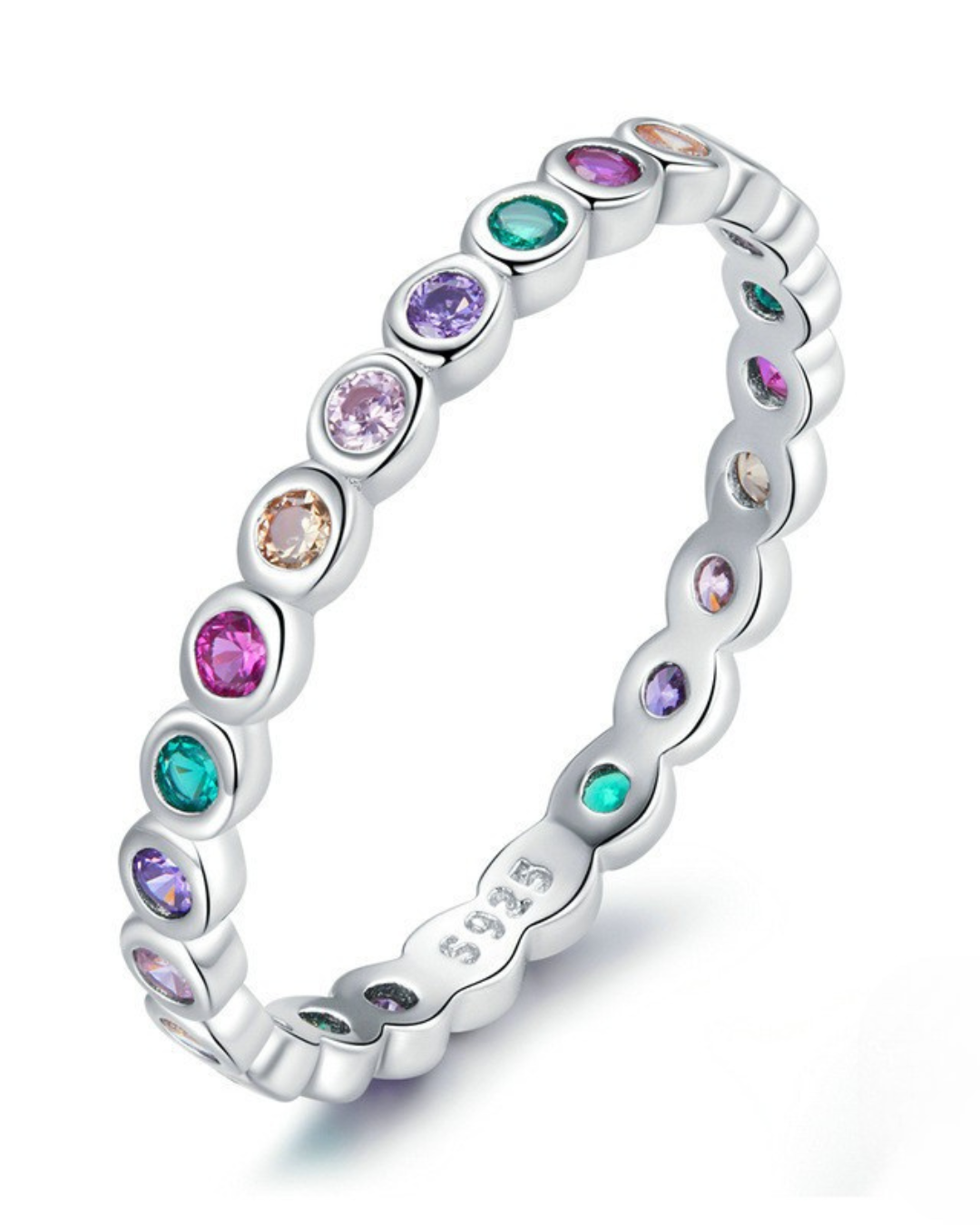 Auryn Ring – Anel em Prata 925 com pedras coloridas estilo arco-íris prata ou dourado