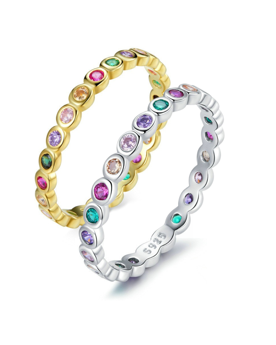 Auryn Ring – Anel em Prata 925 com pedras coloridas estilo arco-íris prata ou dourado