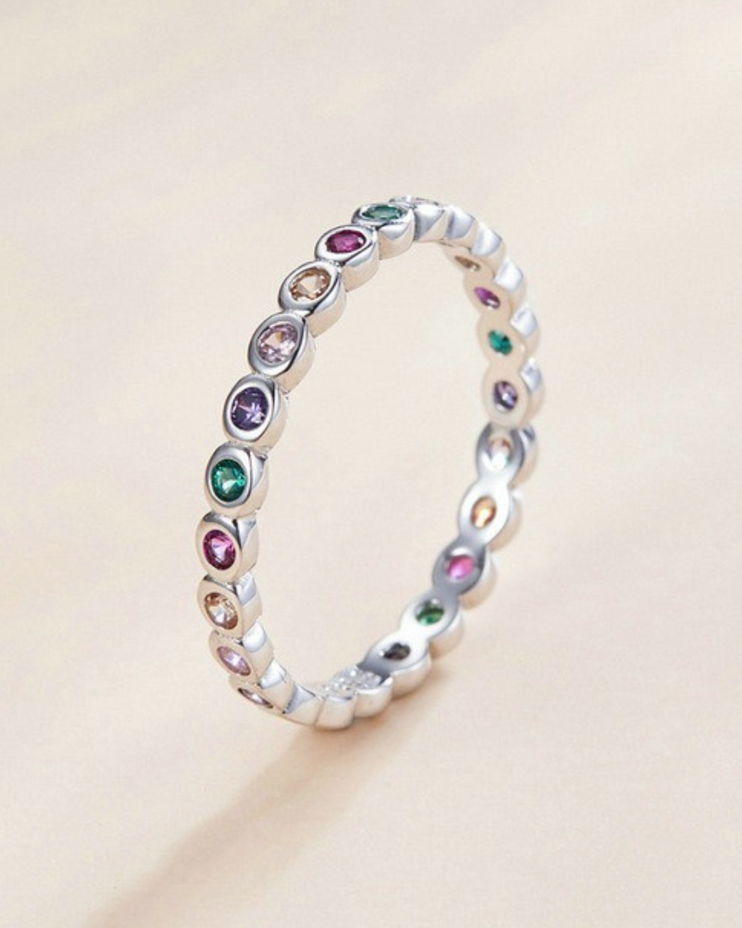 Auryn Ring – Anel em Prata 925 com pedras coloridas estilo arco-íris prata ou dourado