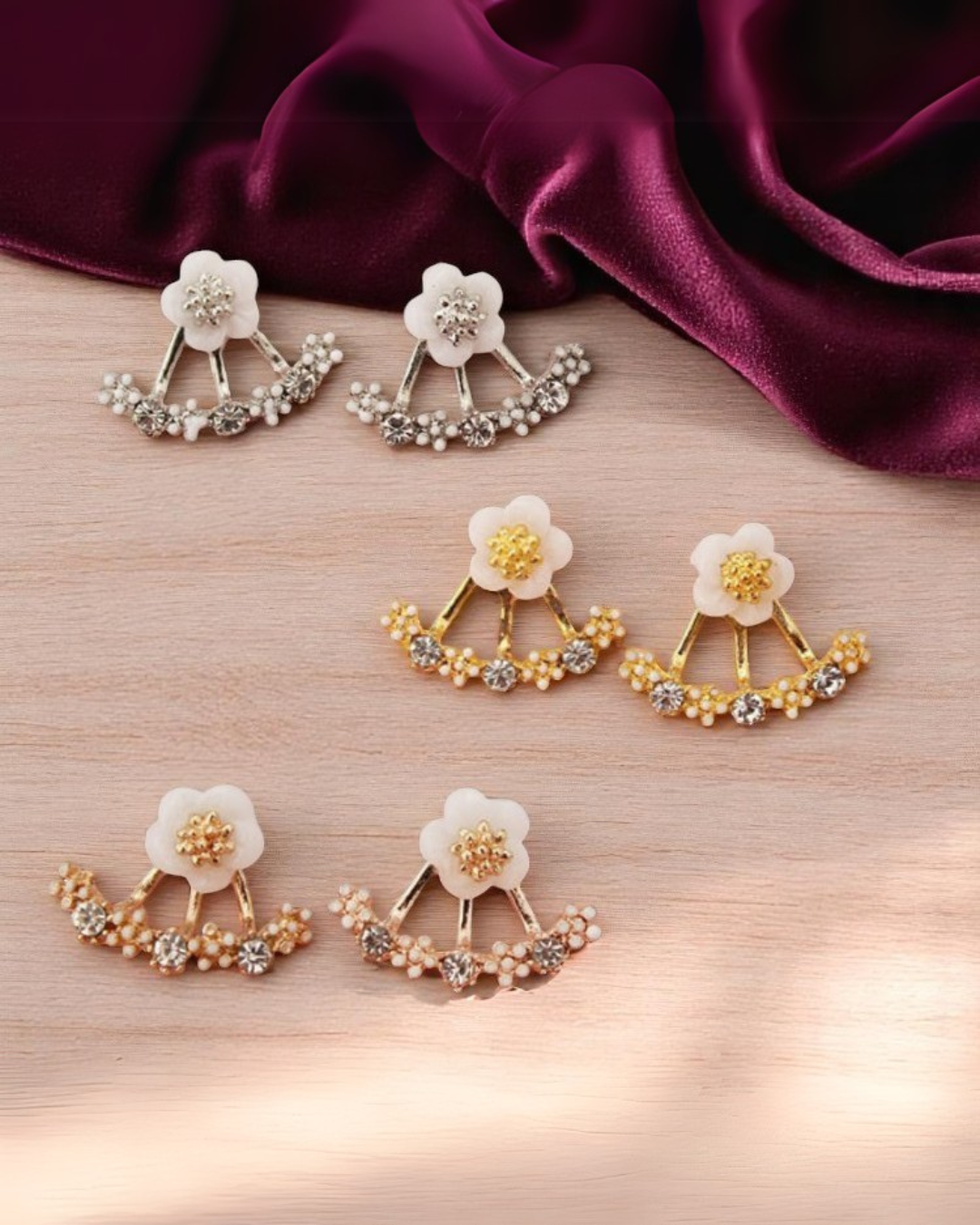 Fiorelle Earrings – Brinco Floral com Pérolas e Design Ajustável