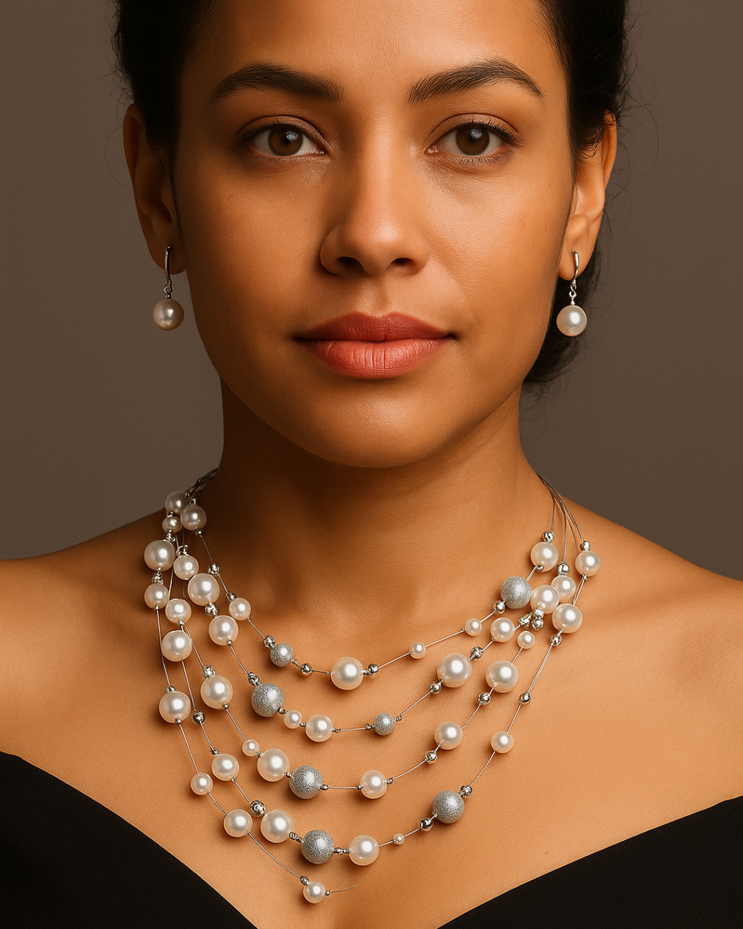 Galassia di Perle - Colar de Pérolas Multicamadas com Brincos Serenyah