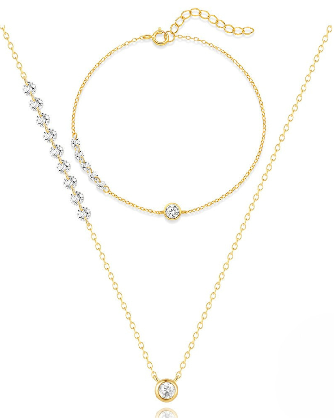 Luna D'Oro Set - Conjunto Colar e Pulseira em Prata 925 com Zircônias Serenyah