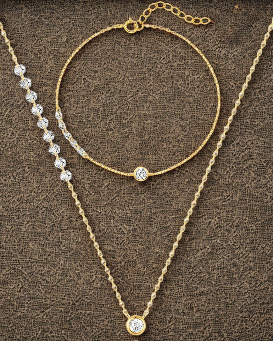 Luna D'Oro Set - Conjunto Colar e Pulseira em Prata 925 com Zircônias Serenyah