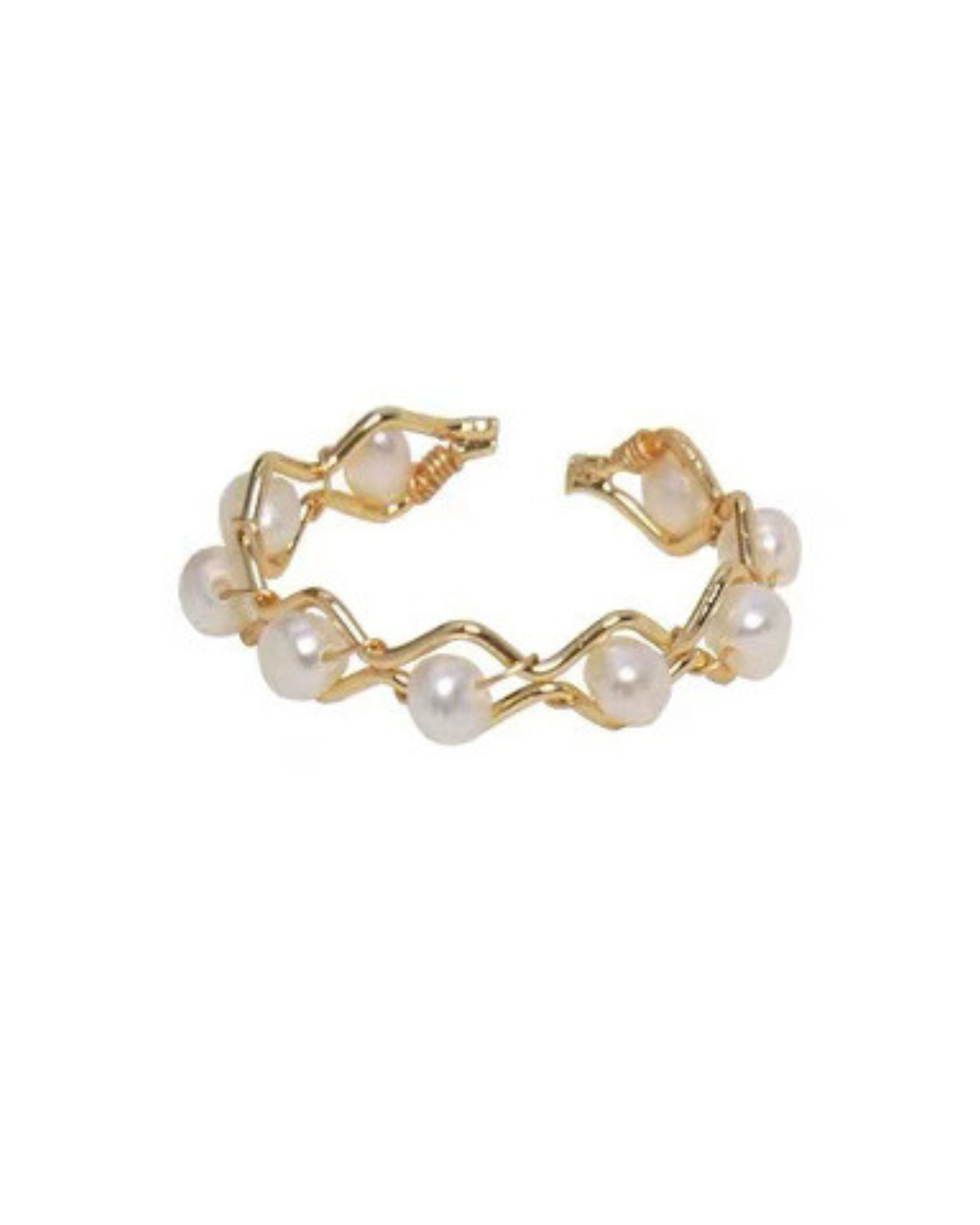 Náia Ring – Gold-Plated Open Ring with Freshwater Pearls & Braided Band | Nature-Inspired
