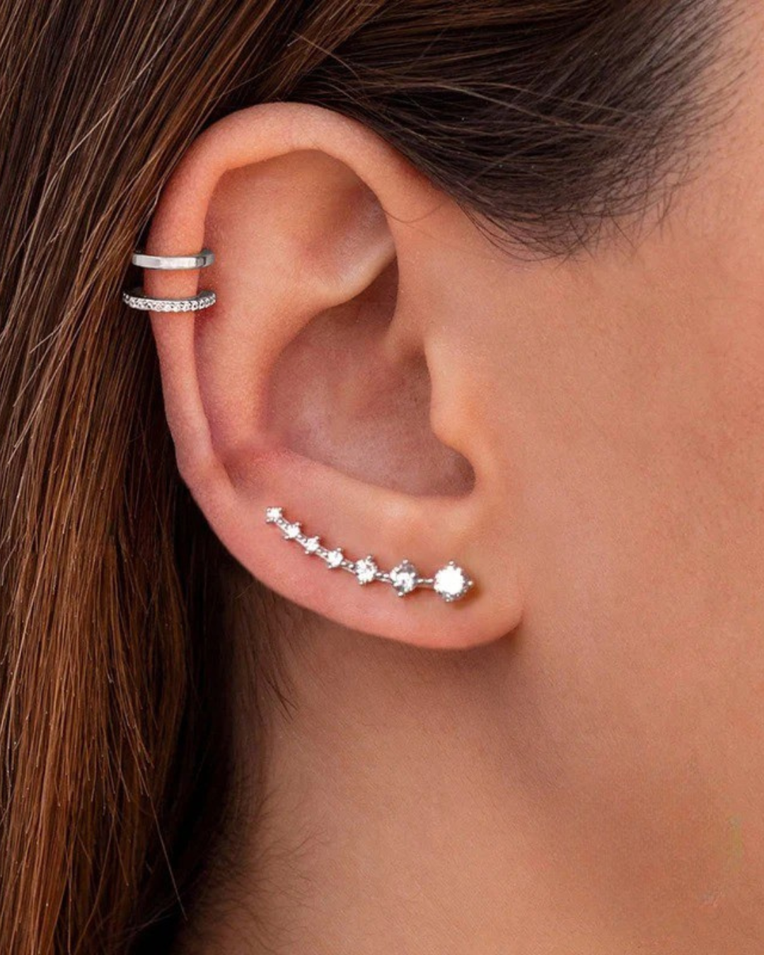 Rivoli Arc Ear‑Climber Brincos Femininos Prata 925 e Zircônia Serenyah