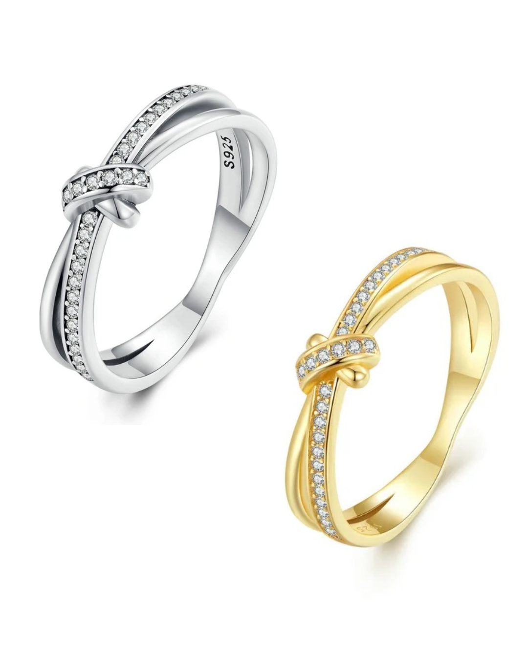 Soléa Ring – Anel com nó entrelaçado em Prata 925 e cravação de zircônias em prata ou dourado