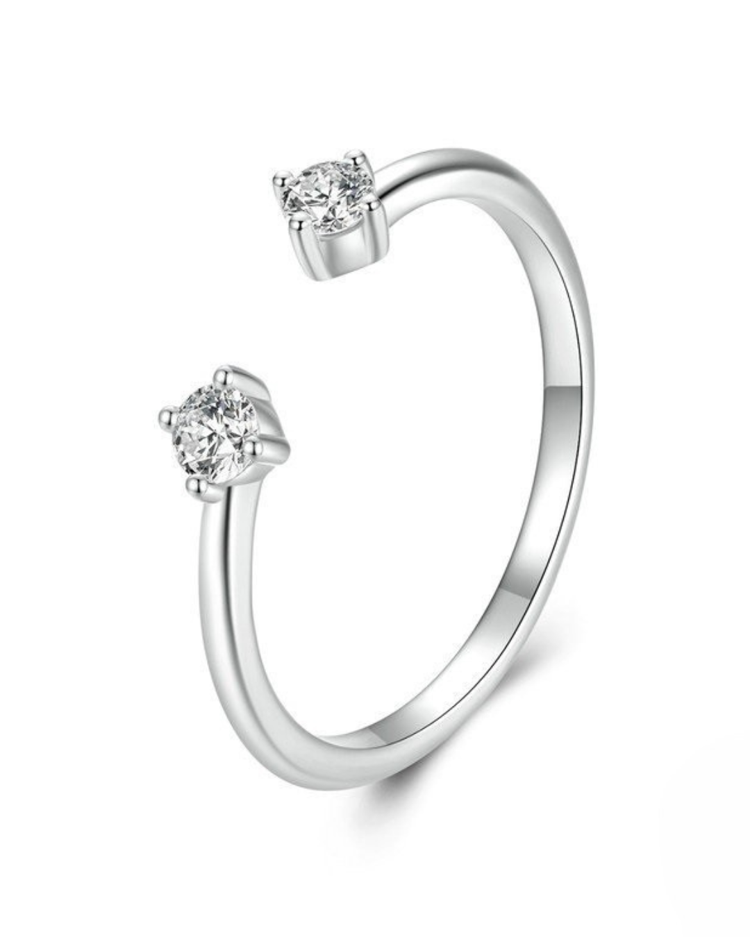 Sorellé Ring – Anel aberto em Prata 925 com duplo ponto de luz e acabamento minimalista