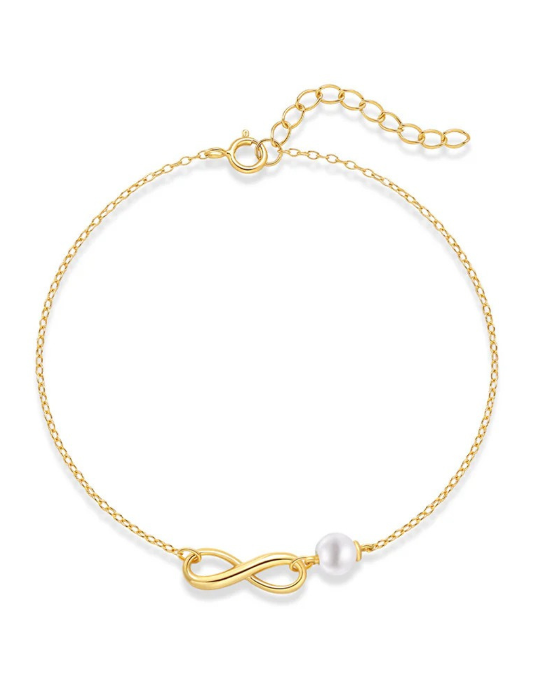 Verona Pearl – Gold 925 Silver Pearl & Infinity Symbol Bracelet for Women | Serenyah