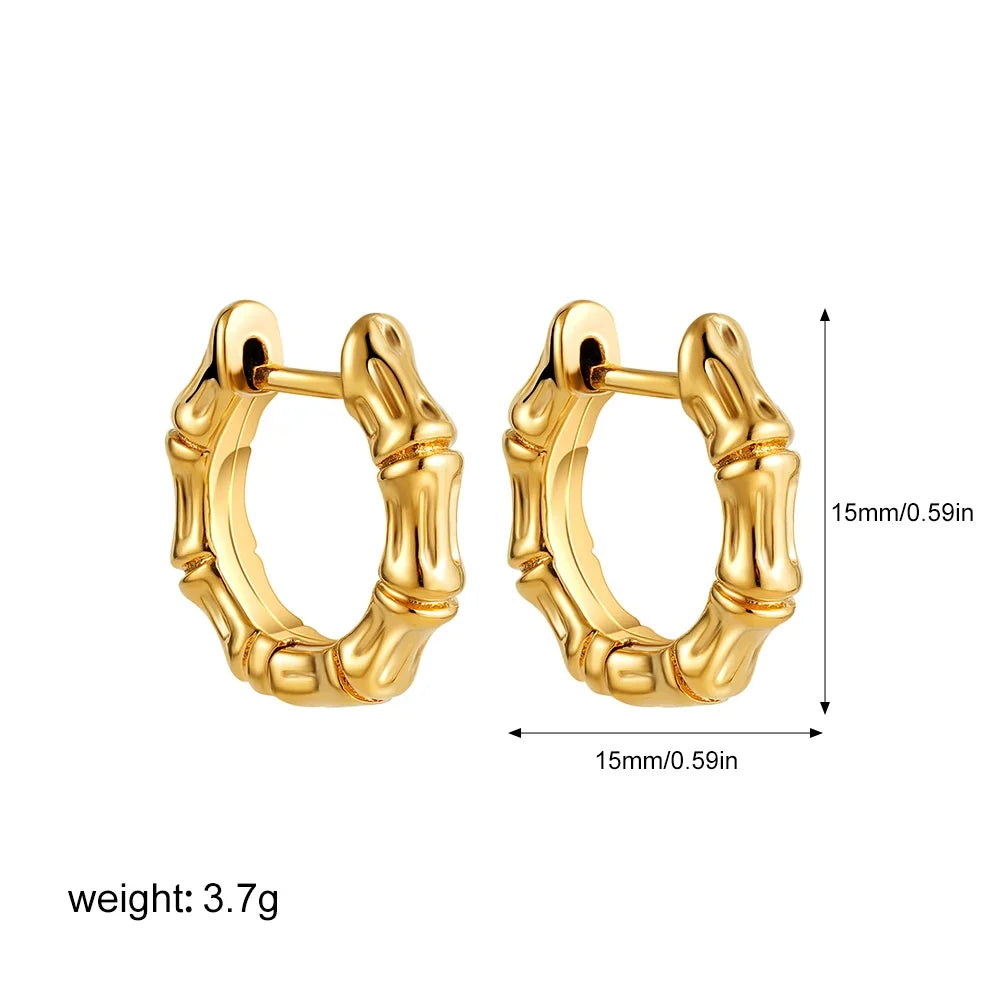 Bamboo Huggie Hoop Earrings | Gold-Plated Stainless Steel Serenyah