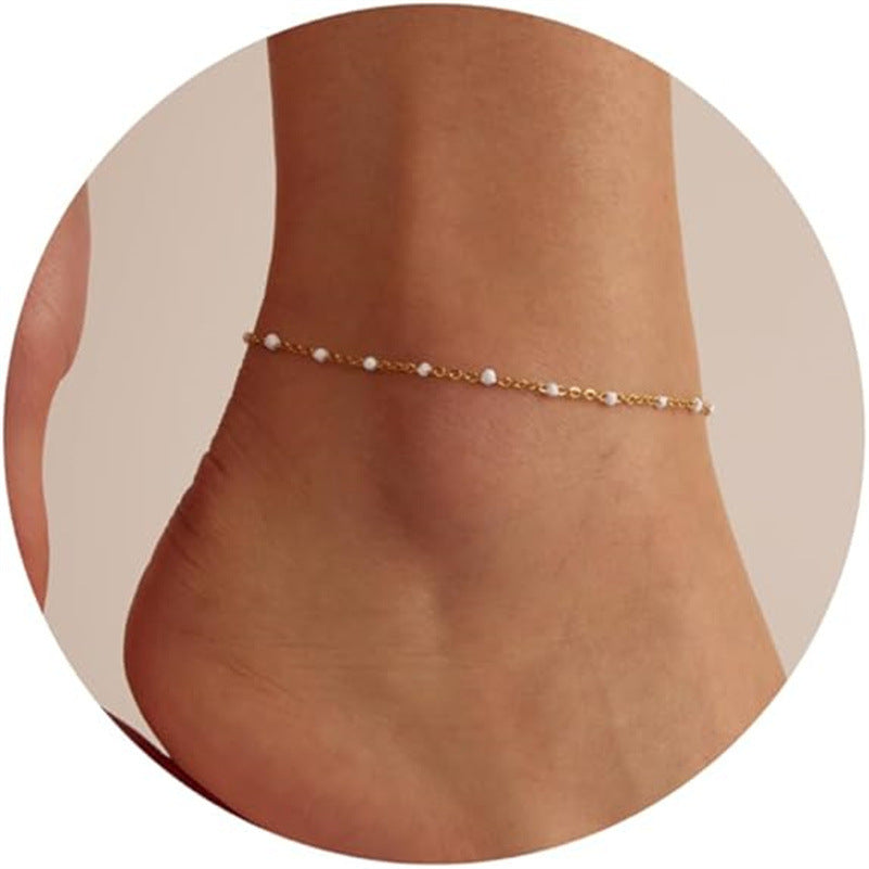 Mykonos Anklet Collection Tornozeleiras com contas esmaltadas e corrente dourada