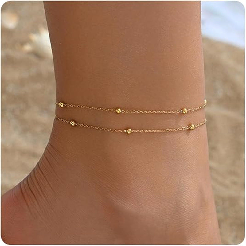 Mykonos Anklet Collection Tornozeleiras com contas esmaltadas e corrente dourada