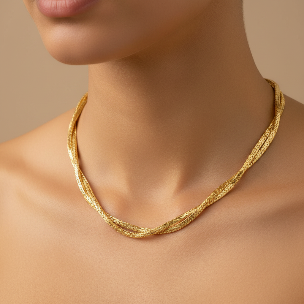 Gold Twisted Layered Chain Necklace – Collarbone Close-up