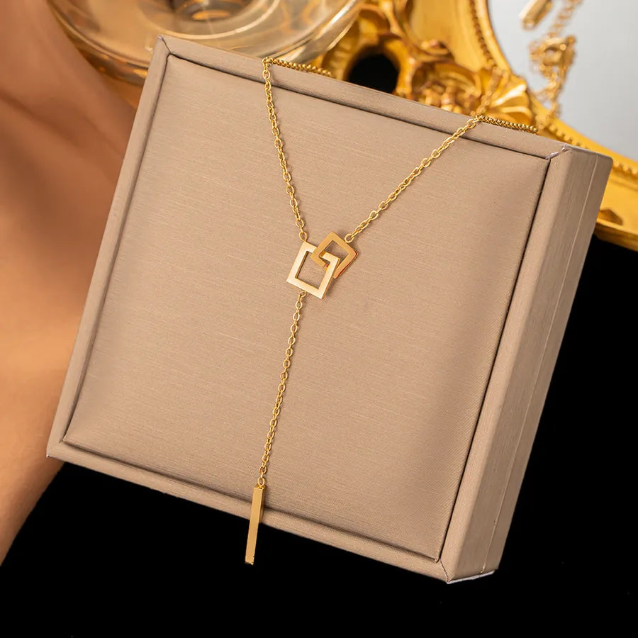 Tassel Double-Ring Necklace - Gold Titanium Steel
