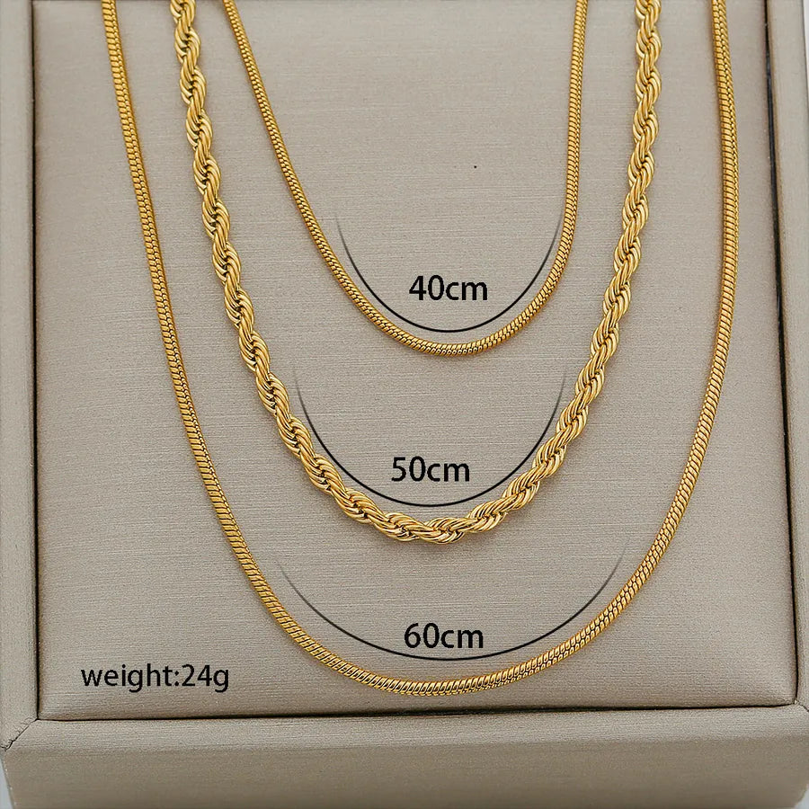 Gold Layered Chain Necklace Set — Snake & Rope Serenyah