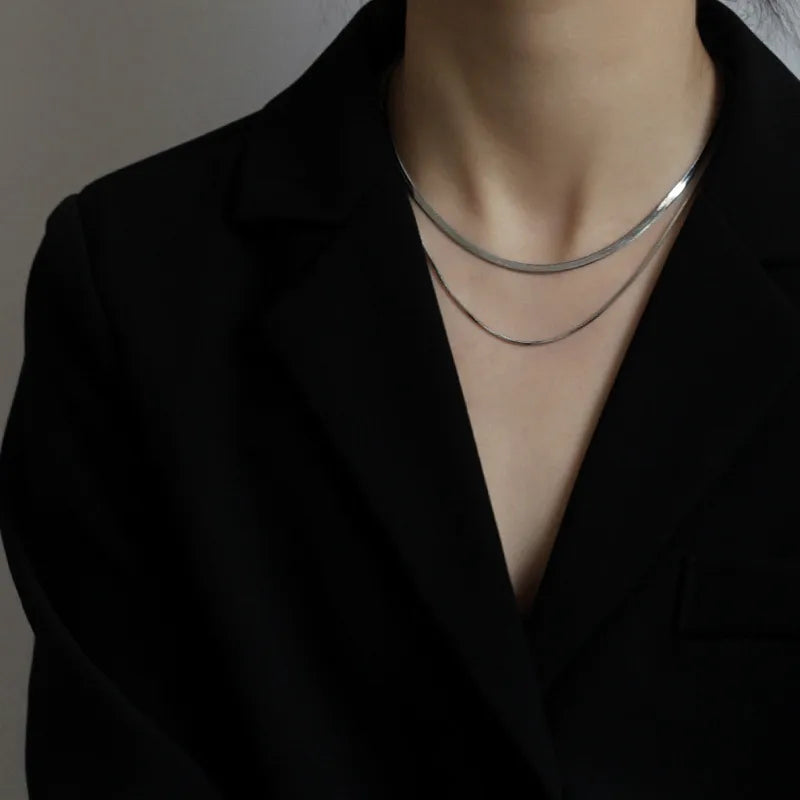 Double-Layer Steel Chain Necklace – Geometric Stainless Steel | Serenyah