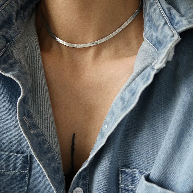 Collares de Capas de Acero Inoxidable 304 con Revestimiento Geométrico de Moda - Capa Sencilla Color Acero