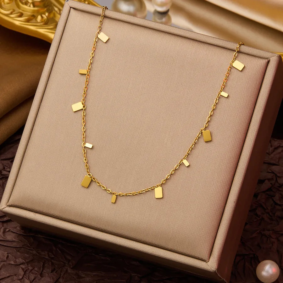 Shiny Square Necklace - Gold Titanium Steel
