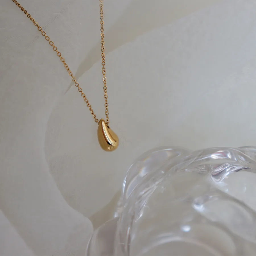 Water Drop Necklace - Gold Titanium Steel
