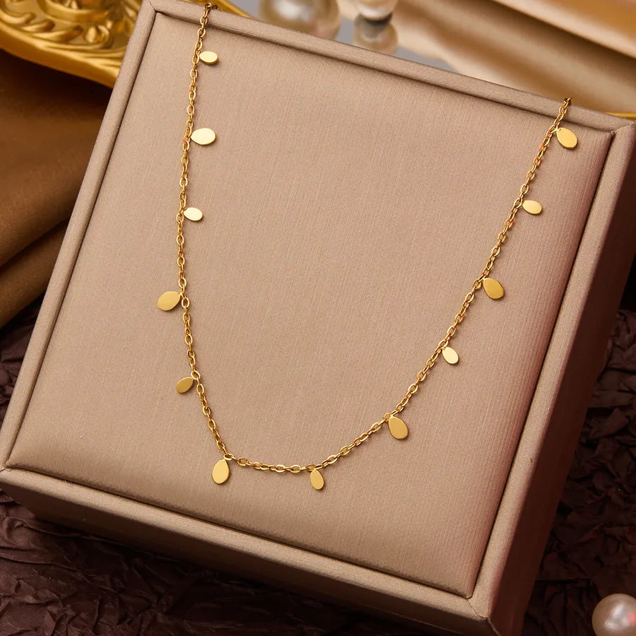 Shiny Water Drop Necklace - Gold Titanium Steel