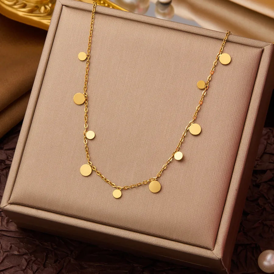 Shiny Disc Necklace - Gold Titanium Steel