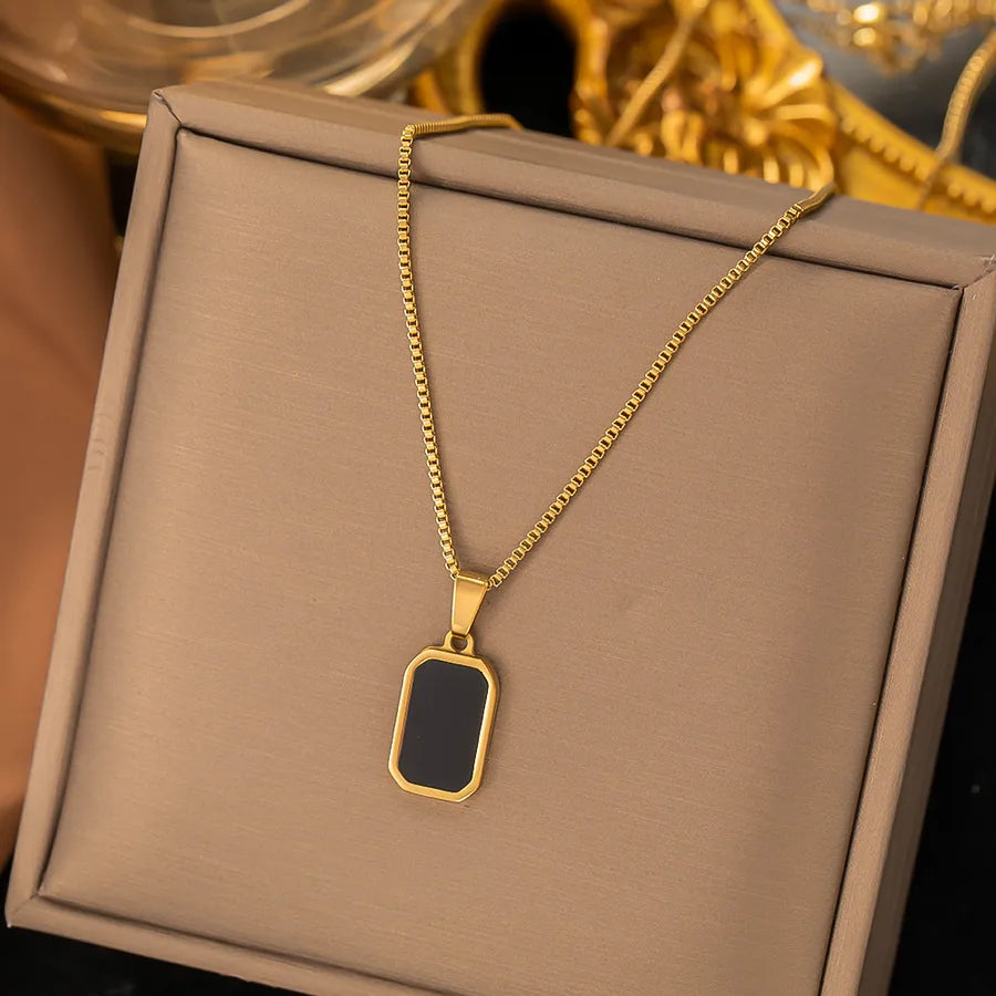 Small Black Tag Necklace - Gold Titanium Steel