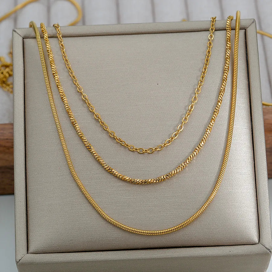 3-Layer Gold Chain Necklace Set – Cable, Twist & Snake | Serenyah