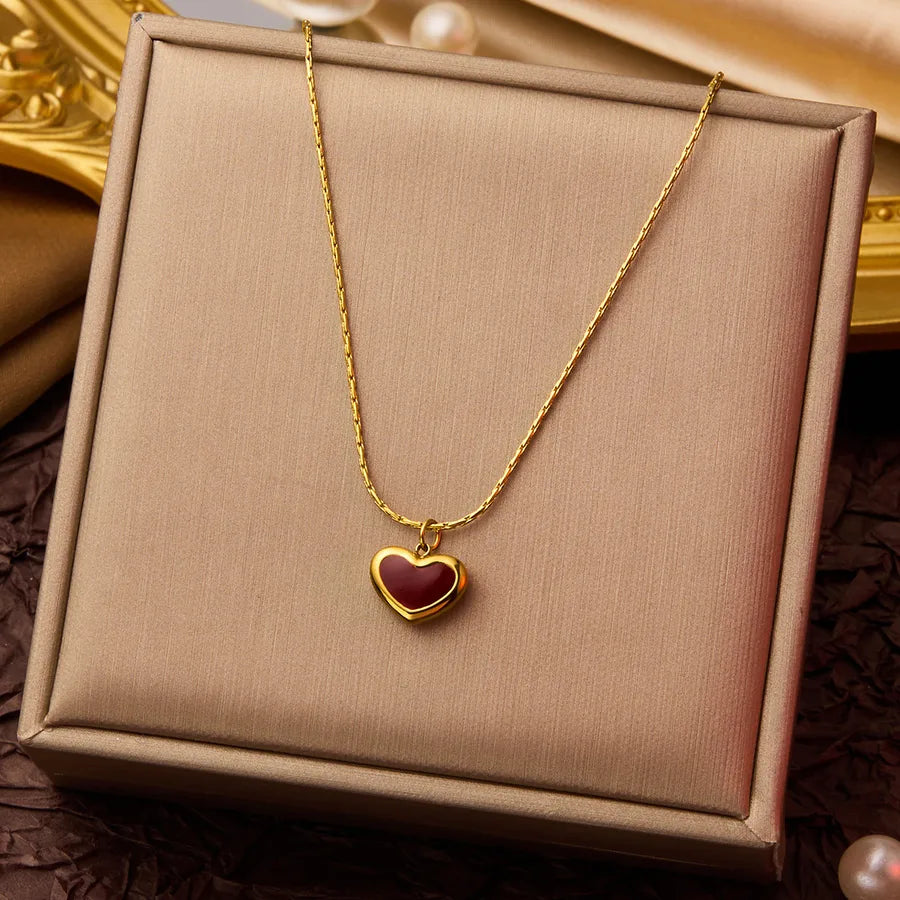Red Heart Necklace - Gold Titanium Steel