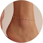 Mykonos Anklet Collection Anklets with enameled beads and gold chain