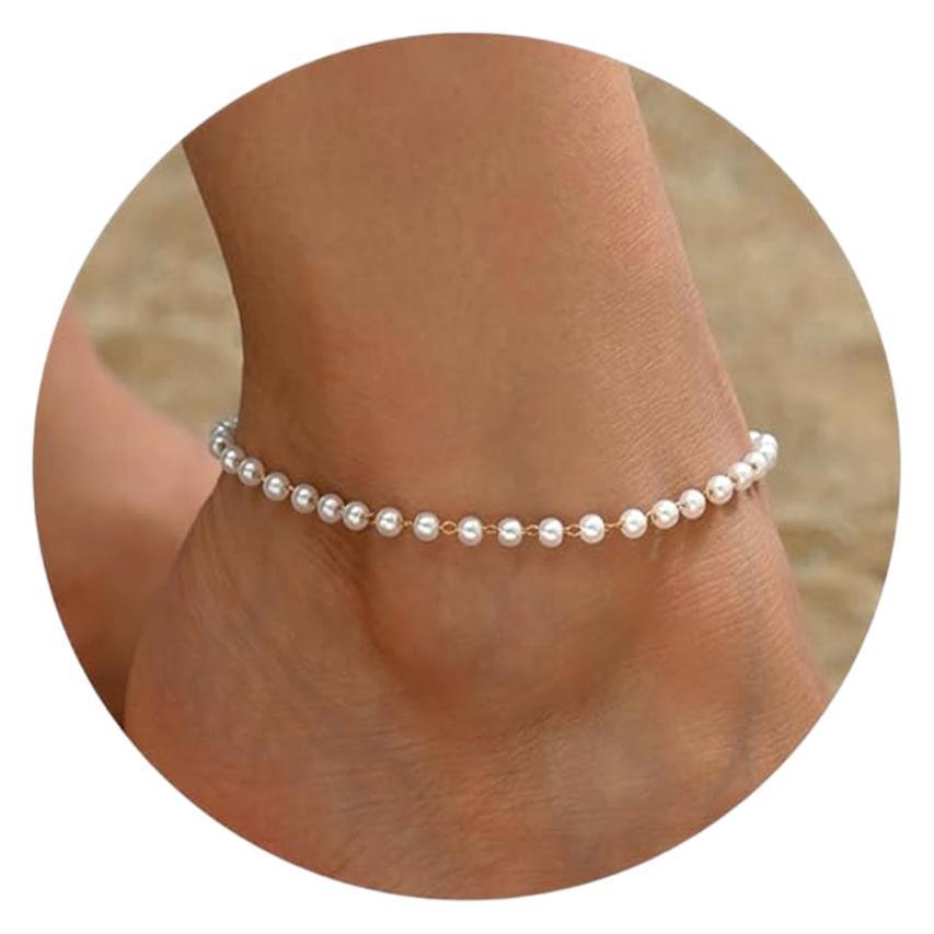 Mykonos Anklet Collection Tornozeleiras com contas esmaltadas e corrente dourada