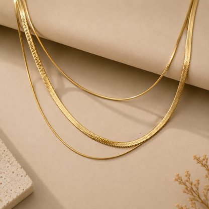 Collier Chaîne Dorée à 3 Couches – Géométrique Acier Inoxydable | Serenyah