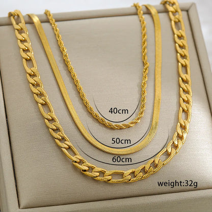 Set Collana a Catena Oro 3 Strati – Corda, Spiga & Figaro | Serenyah