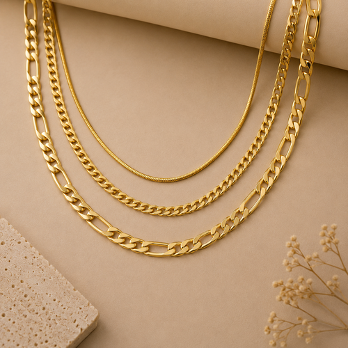 Set Collana a Catena Oro 3 Strati – Serpente, Grumetta & Figaro | Serenyah
