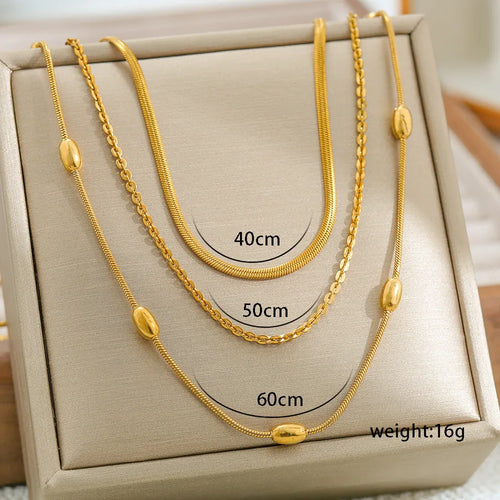 Set Collana a Catena Oro 3 Strati – Serpente Perlato & Cavo | Serenyah
