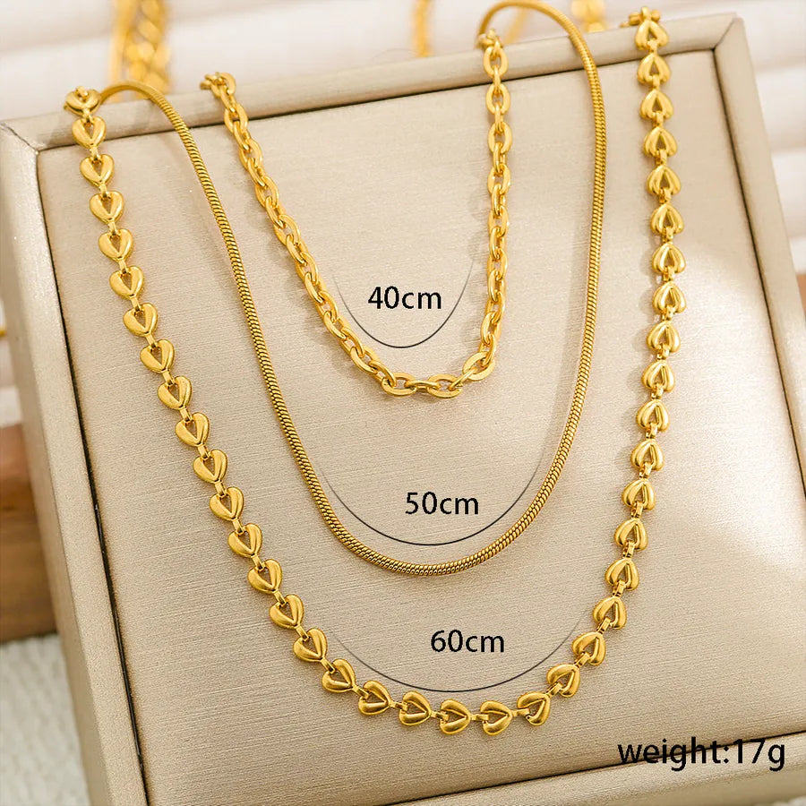 Set Collana a Catena Oro 3 Strati – Cuori, Serpente & Cavo | Serenyah