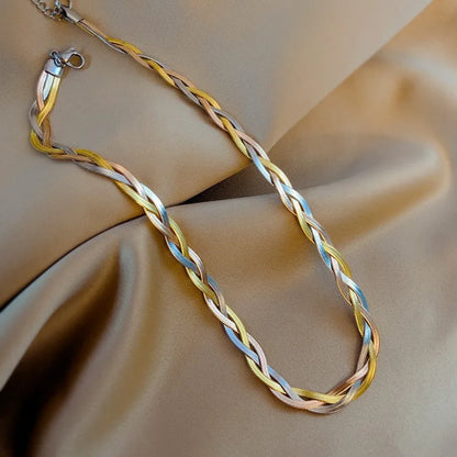 Collana a Catena Oro Rosa Tessile a 3 Strati – Acciaio Inossidabile | Serenyah