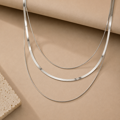 3-Laags Zilveren Kettingketting – Geometrisch Roestvrij Staal | Serenyah