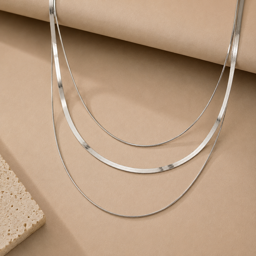 3-Laags Zilveren Kettingketting – Geometrisch Roestvrij Staal | Serenyah