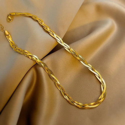 3-Laags Textiel Gouden Kettingketting – Roestvrij Staal | Serenyah