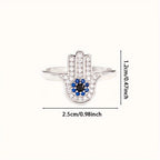 Hamséa Ring – 925 Silver ring with Hamsa symbol studded with blue and white zircons