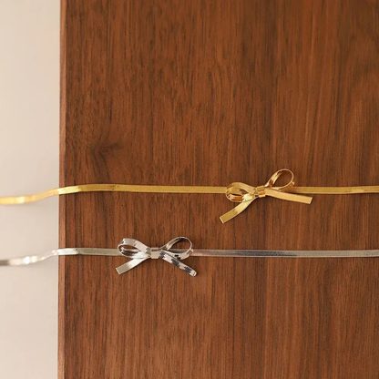 Bow Herringbone Choker Necklace — 18K Gold Plated & Steel Serenyah