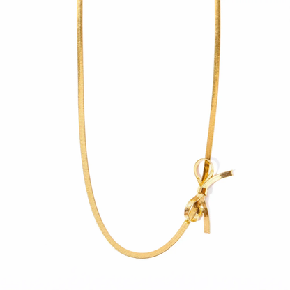 Bow Herringbone Choker Necklace — 18K Gold Plated & Steel Serenyah