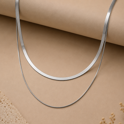 Collier Chaîne Acier Double Couche – Acier Inoxydable Géométrique | Serenyah